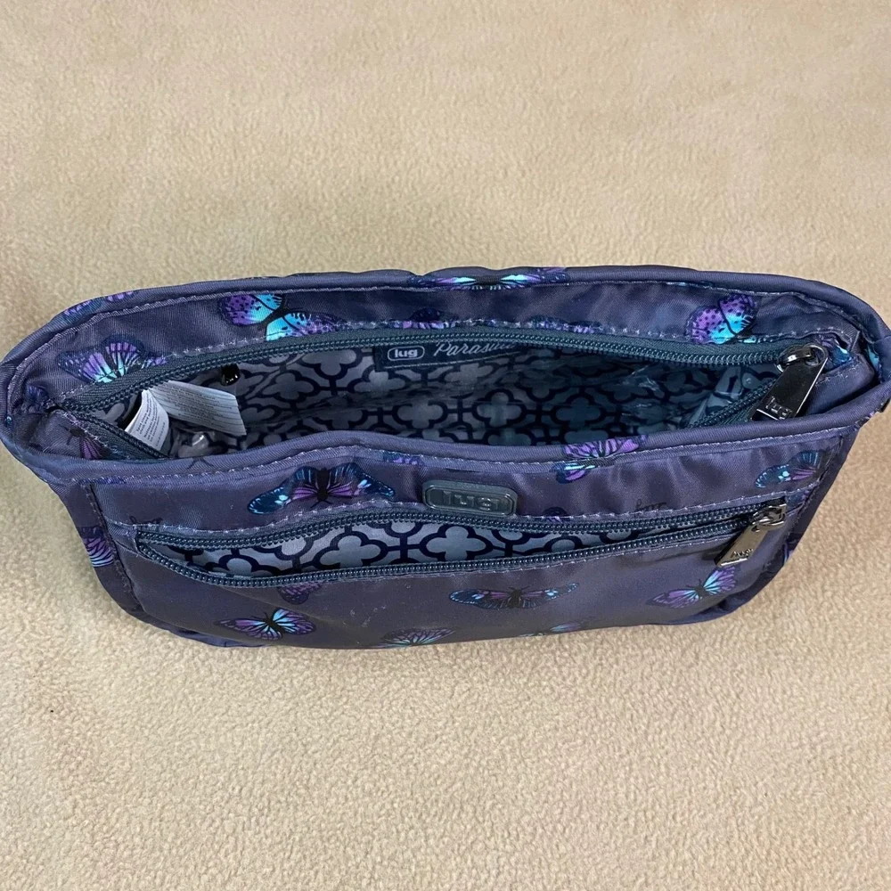 Lug Parasail Butterfly Grey Print Cosmetic Travel Toiletries Bag Zip Makeup‎ EUC